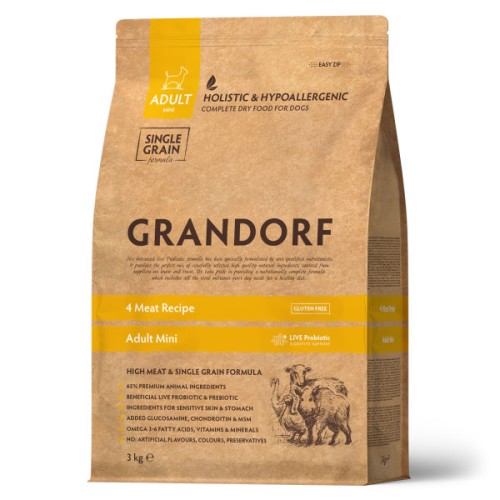 Grandorf сухой корм для взрослых собак мелких пород, Четыре вида мяса, 8 кг
