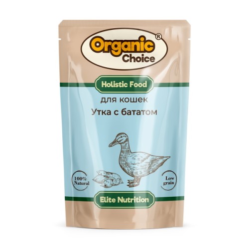 Organic Сhoice пауч полнорационный консервированный корм для кошек утка с бататом в соусе, 85 гр