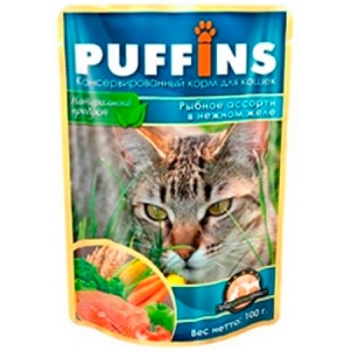 Puffins ПАУЧ д/кошек Рыбное ассорти в желе 100 гр
