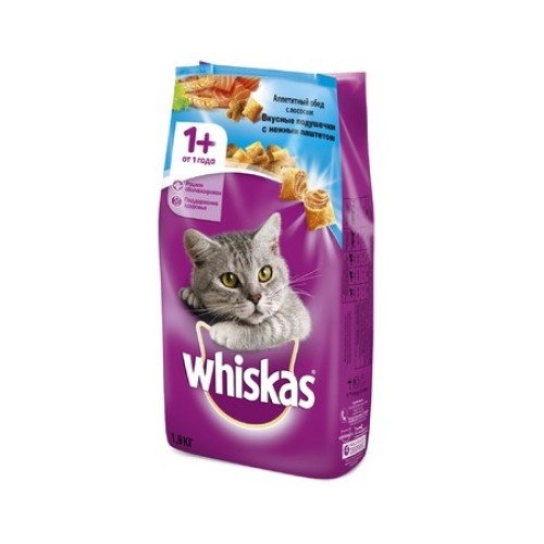 Whiskas сух.д/кошек подушечки/паштет Лосось, 1,9 кг