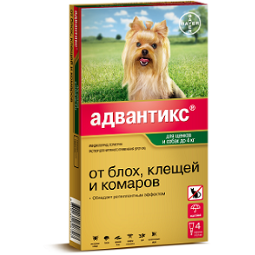 Адвантикс 40 с (Еланко) для собак до 4 кг (4 пипетки х 0,4 мл)