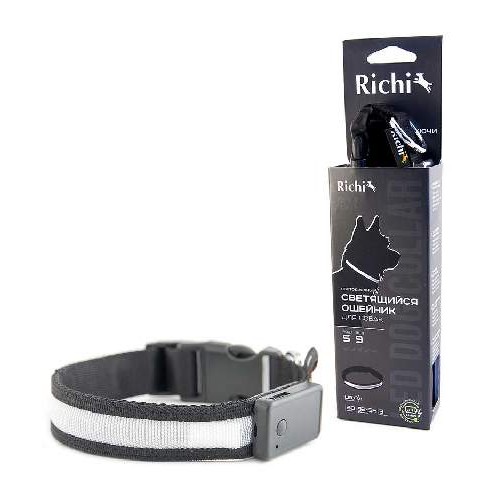 Richi 17693/2514 Ошейник USB LED светящийся 32-34см (S) черный, 3 режима, зарядка от USB