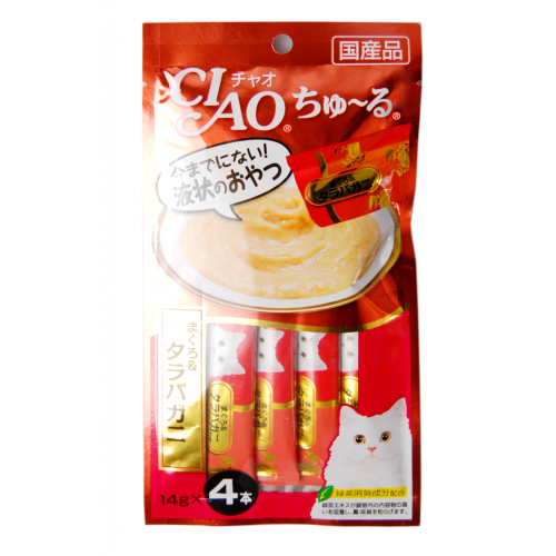 Inaba Чао Чуру пюре желтоперый тунец+краб д/кошек, 14 гр - 4 шт SC-108