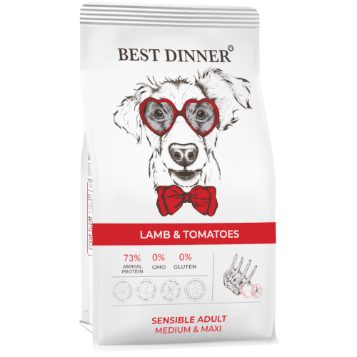 Best Dinner Sensible Adult Medium & Maxi сухой корм для собак с Ягненком и Томатами, 15 кг