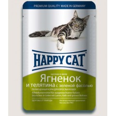Happy Cat Паучи ягненок, теленок и зеленая фасоль в желе, 100 гр