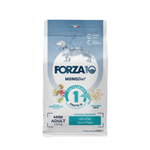 Forza10 Mini Diet для собак мелких пород с рыбой, склонных к пищевой аллергии и не переносимости, 1,5 кг