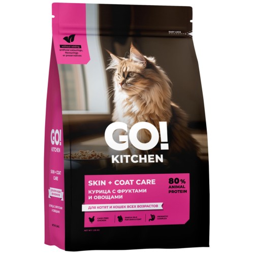 Go'Kitchen Skin+Coat Care сухой корм для котят и кошек, с курицей, 1,36 кг