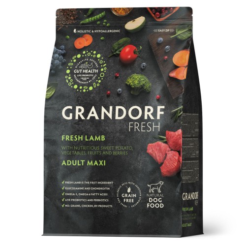 Grandorf Fresh сухой корм для взрослых собак крупных пород с ягненком и бататом, 10 кг