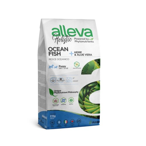Alleva Holistic Puppy / Junior Ocean Fish Mini сухой корм для щенков и юниоров с океанической рыбой, коноплей и алое вера, 2 кг