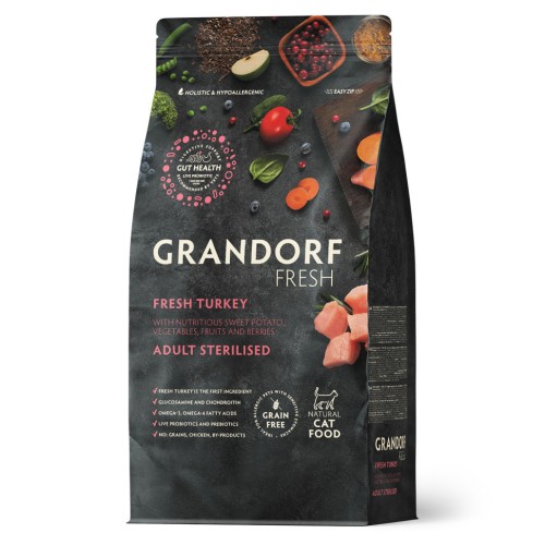 Grandorf Fresh сухой корм для взрослых стерилизованных кошек с индейкой и бататом, 2 кг
