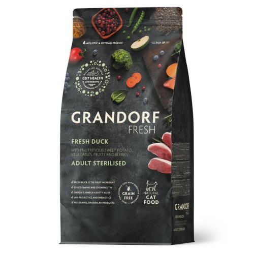 Grandorf Fresh сухой корм для взрослых стерилизованных кошек с уткой и бататом, 2 кг