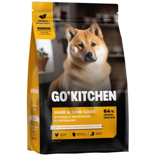 Go'Kitchen Hair+Skin Care сухой корм для собак всех возрастов и щенков, с курицей, 5,44 кг