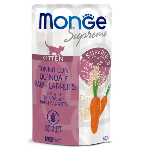 Monge Supreme Kitten влажный корм для котят из тунца с киноа и мини-морковью, паучи, 80 гр