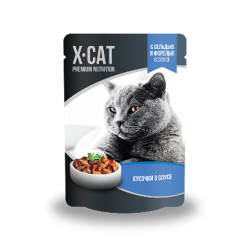 X-CAT Консервы для кошек с сельдью и форелью в соусе, 85 гр