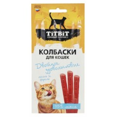TitBit Двойное удовольствие колбаски для кошек с лососем и форелью, 15 гр