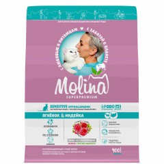 Molina Сухой корм с ягненком и индейкой для взрослых кошек с чувствительным пищеварением, 400 гр
