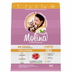 Molina Сухой корм с уткой и курицей для взрослых стерилизованных кошек, 400 гр