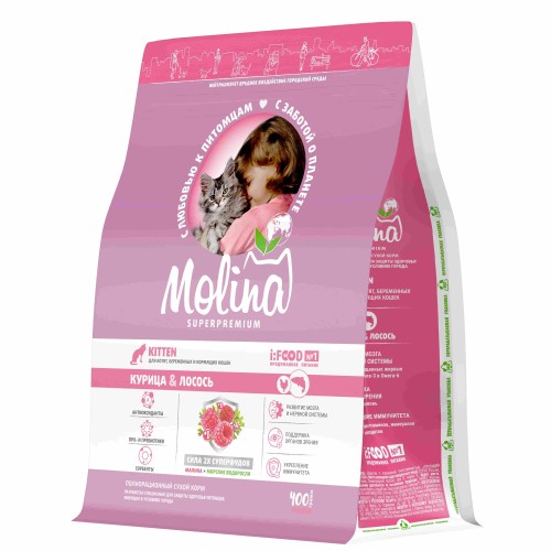 Molina Сухой корм  с курицей и лососем для котят, 400 гр