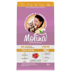 Molina Сухой корм с уткой и курицей для взрослых стерилизованных кошек, 1.5 кг