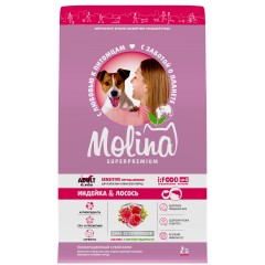 Molina Сухой корм с индейкой и лососем для взрослых собак всех пород с чувствительным пищеварением, 2 кг