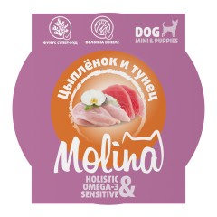 Molina Ламистер для взрослых собак мини-пород Цыпленок и тунец в желе, 75 гр