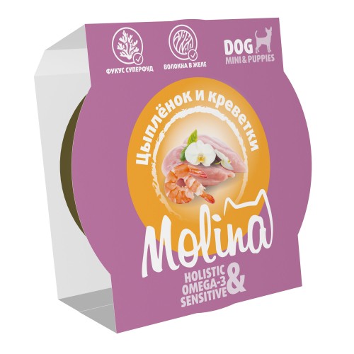 Molina Ламистер для взрослых собак мини-пород Цыпленок и креветки в желе, 75 гр
