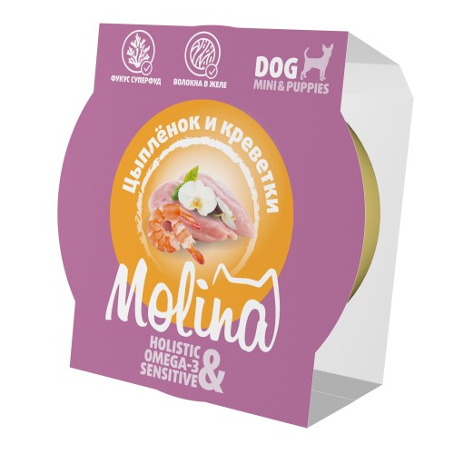 Molina Ламистер для взрослых собак мини-пород Цыпленок и креветки в желе, 75 гр