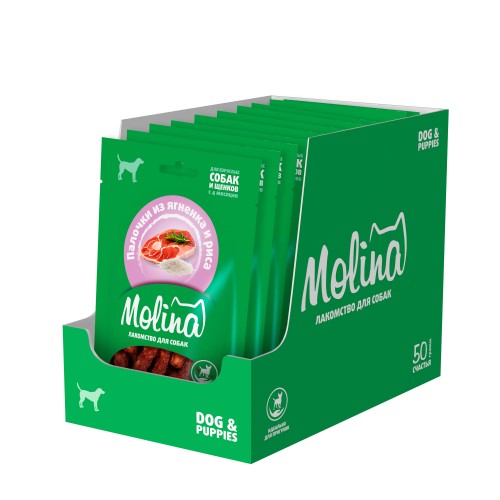 Molina Лакомство для собак всех пород и щенков, Палочки из ягнёнка и риса, 50 гр