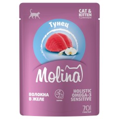Molina SUPERPREMIUM Пауч с Тунцом для котят и кошек, волокна в желе, 70 гр