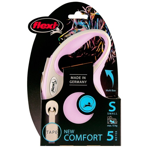 Flexi / Флекси Поводок-рулетка New Comfort, лента, S, 5 м, до 15 кг, розовая