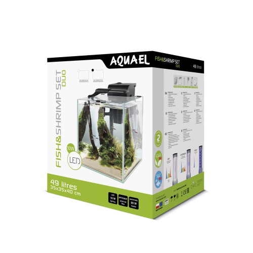 Aquael Аквариум FISH & SHRIMP SET DUO LED D&N 2.0/ 49 л, куб, белый