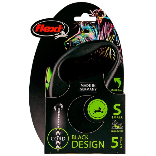 Flexi / Флекси Поводок-рулетка Black Design, трос, S, 5 м, до 12 кг, зеленая