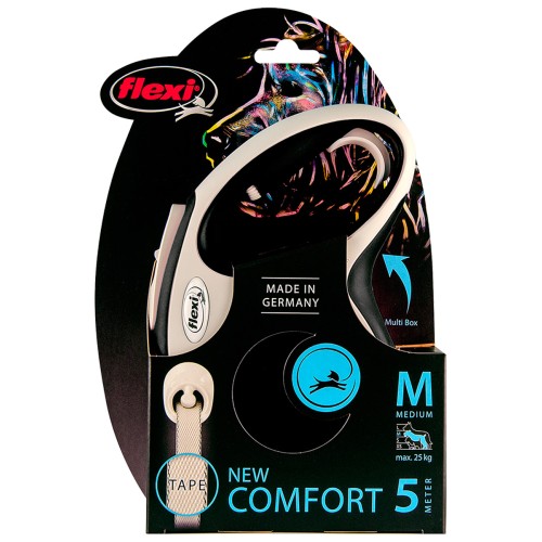 Flexi / Флекси Поводок-рулетка New Comfort, лента, M, 5 м, до 25 кг, черная