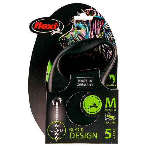 Flexi / Флекси Поводок-рулетка Black Design, трос, M, 5 м, до 20 кг, зеленая