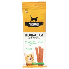 TitBit Двойное удовольствие колбаски для кошек с цыпленком и печенью, 45 гр