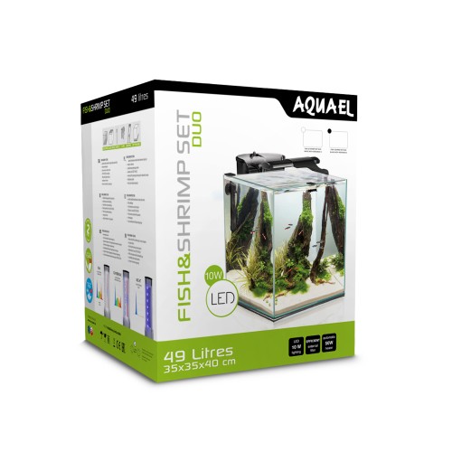Aquael Аквариум FISH & SHRIMP SET DUO Day&Night LED 2.0/ 49 л, куб, Черный