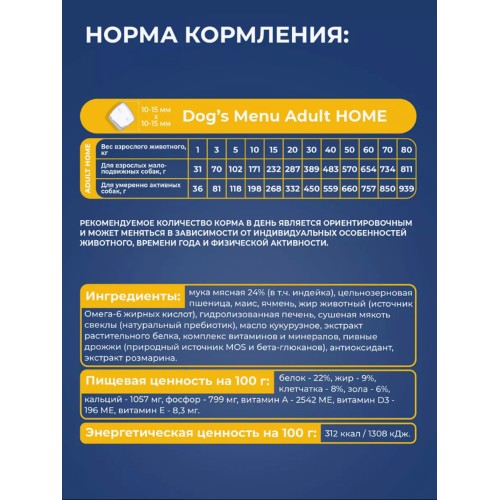 Dog`s Menu Adult MINI полнорационный сухой корм для собак мелких пород с индейкой, 10 кг