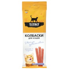 TitBit Двойное удовольствие колбаски для кошек с ягненком и индейкой, 45 гр