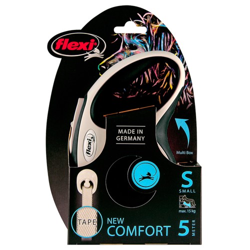 Flexi / Флекси Поводок-рулетка New Comfort, лента, S, 5 м, до 15 кг, черная